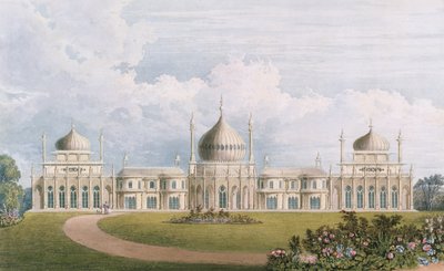 La facciata est, da Vedute del Royal Pavilion, Brighton di John Nash (1752-1835) 1826 da English School
